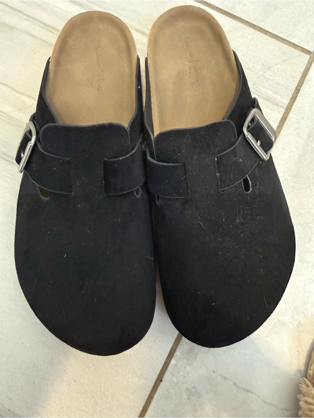 NWOT Universal Thread Black Faux Suede Slip-On Clogs with Buckle